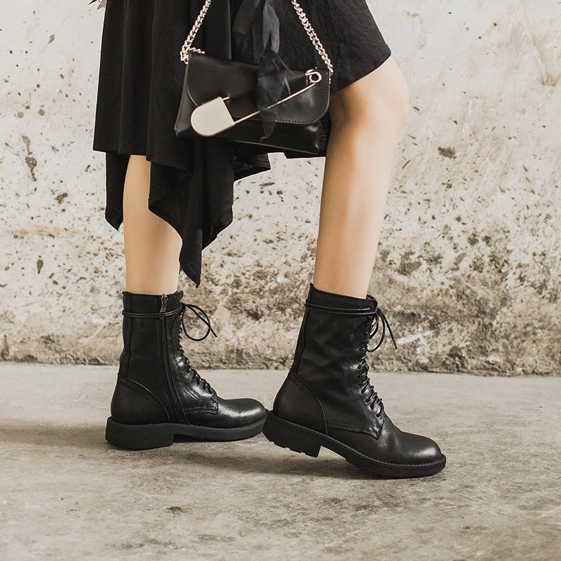 MODEGEIST Damen Ankle Boots Klassisch Schwarz Leder