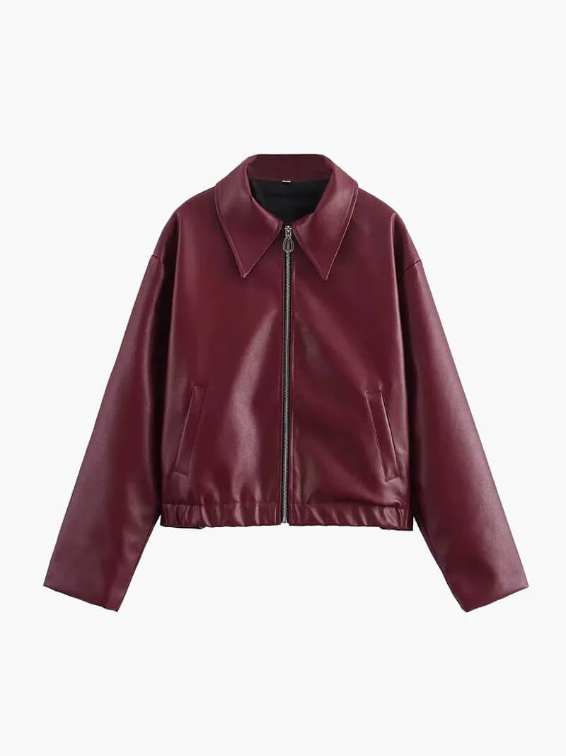 ModeGeist | Burgunder Faux-Lederjacke