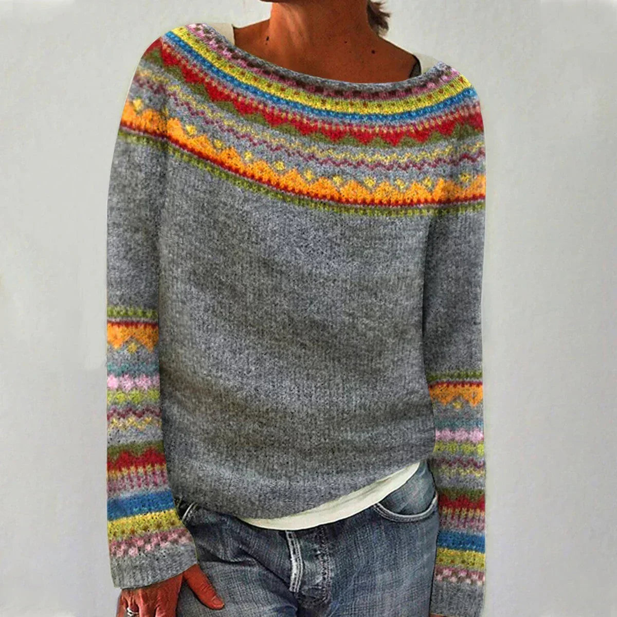 MODEGEIST Damen Strickpullover Nordic Muster Baumwolle