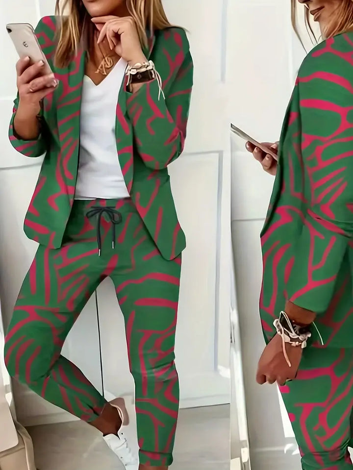 Blazer und Hose mit abstraktem Muster – zweiteiliges Set