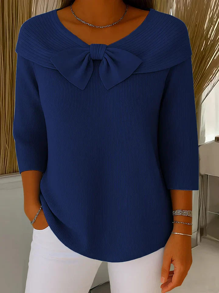 MODEGEIST Damen Pullover Schleifendetail Rundhals Strick