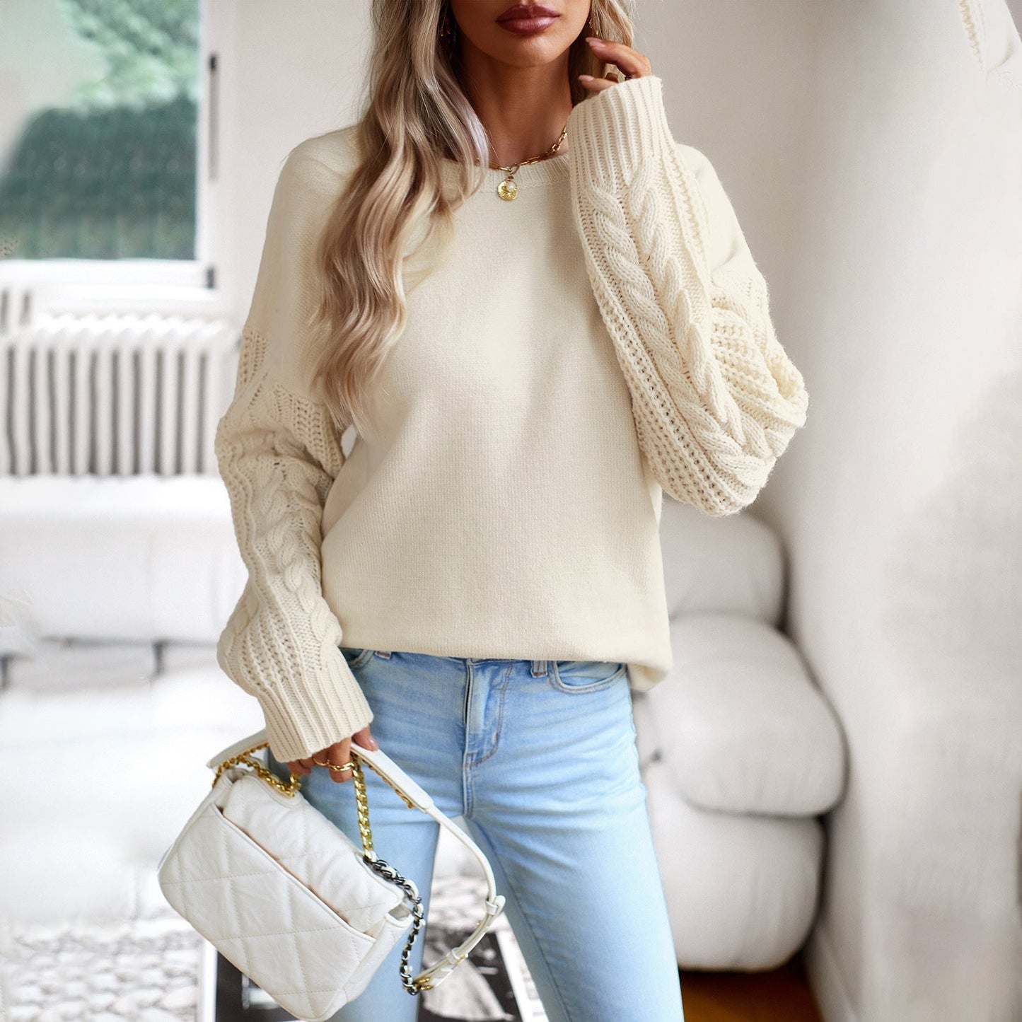 ModeGeist | Strickpullover Geflochtene Ärmel Legere Passform