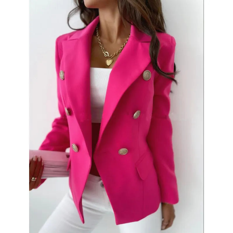 ModeGeist | Lange Elegante Damenblazer Mit Doppelter Knopfleiste