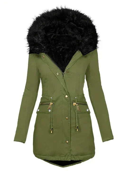 ModeGeist | Parka-Mantel mit Kapuze Aus Kunstpelz und Verstellbarem Kordelzug