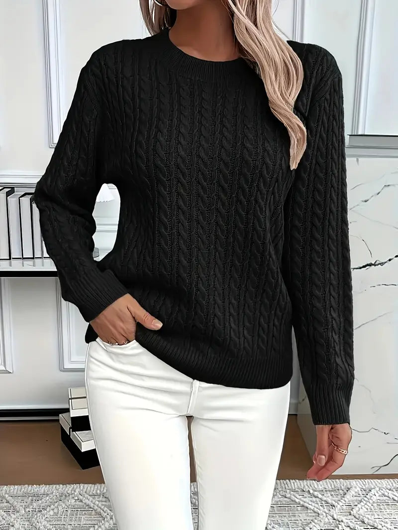 MODEGEIST Damen Cable-Knit Pullover Strick Beige Relaxed-Fit Winter