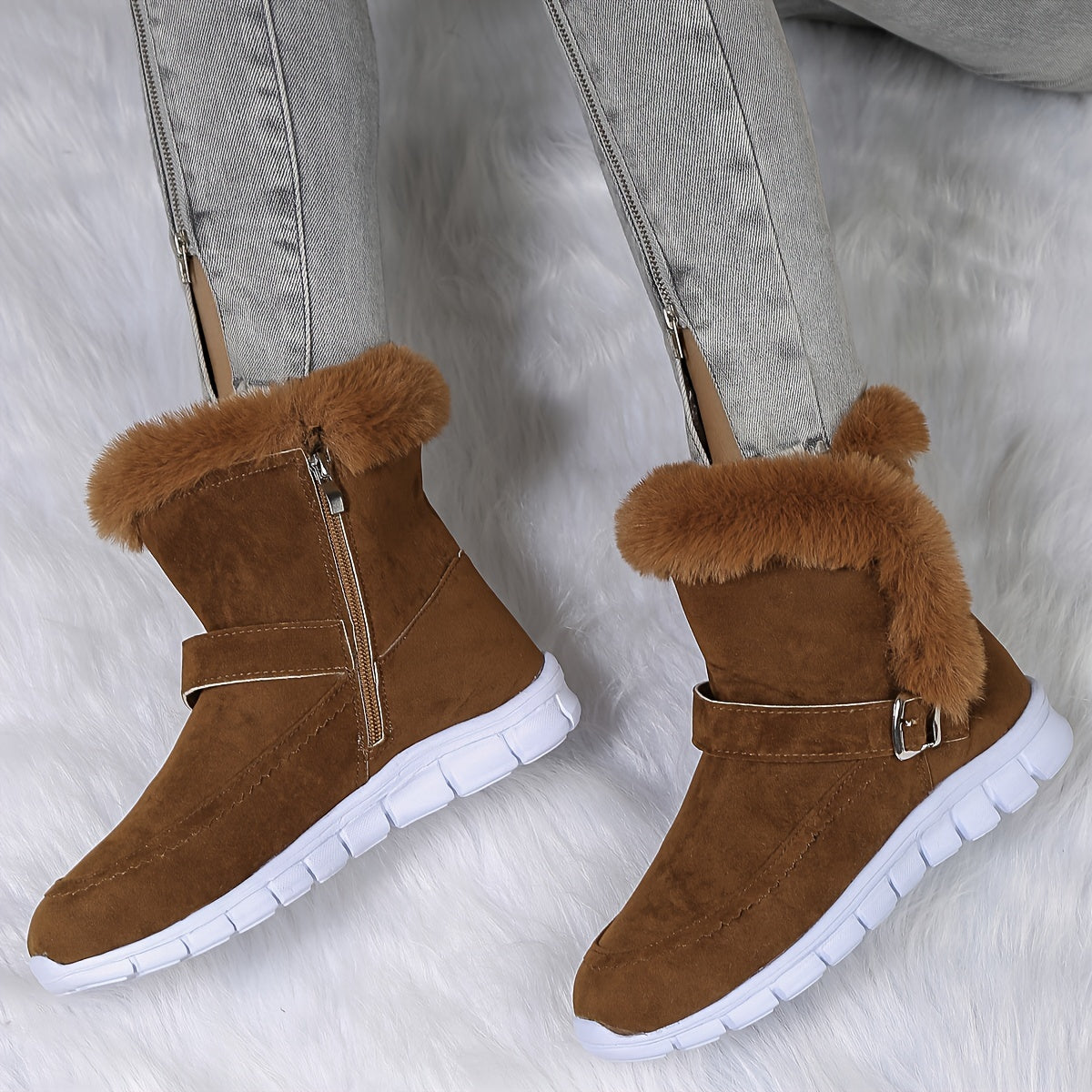 ModeGeist | Schneestiefel mit Schnalle und Seitenreißverschluss