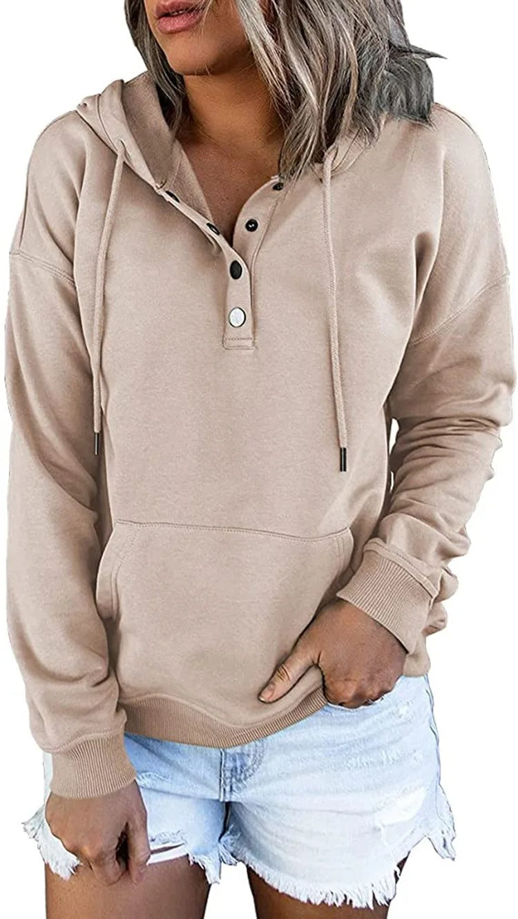 Damen Freizeit Hoodie Jacke mit Metallknöpfen von Fudus