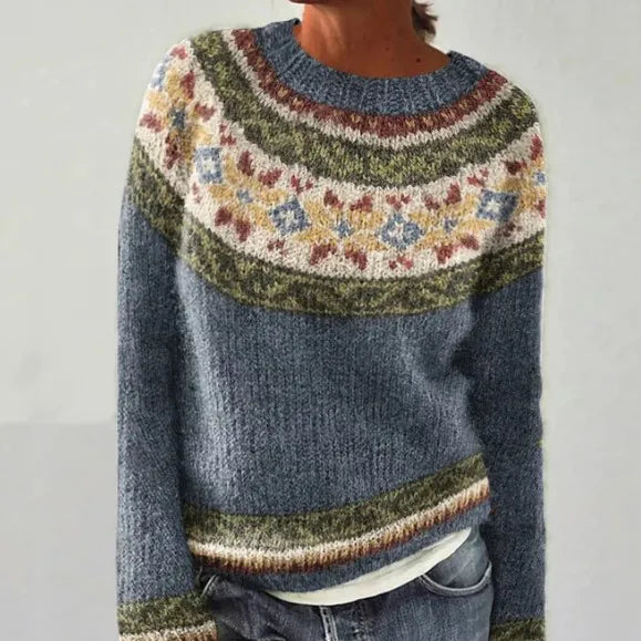 MODEGEIST Damen Strickpullover Nordic Muster Baumwolle Oversize