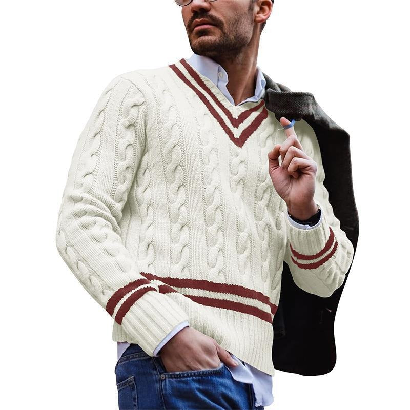 Garrick: Moderner gestreifter Pullover mit V-Ausschnitt