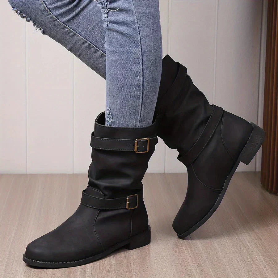 ModeGeist | Vintage Schnalle Strap Western Ankle Boots für Frauen