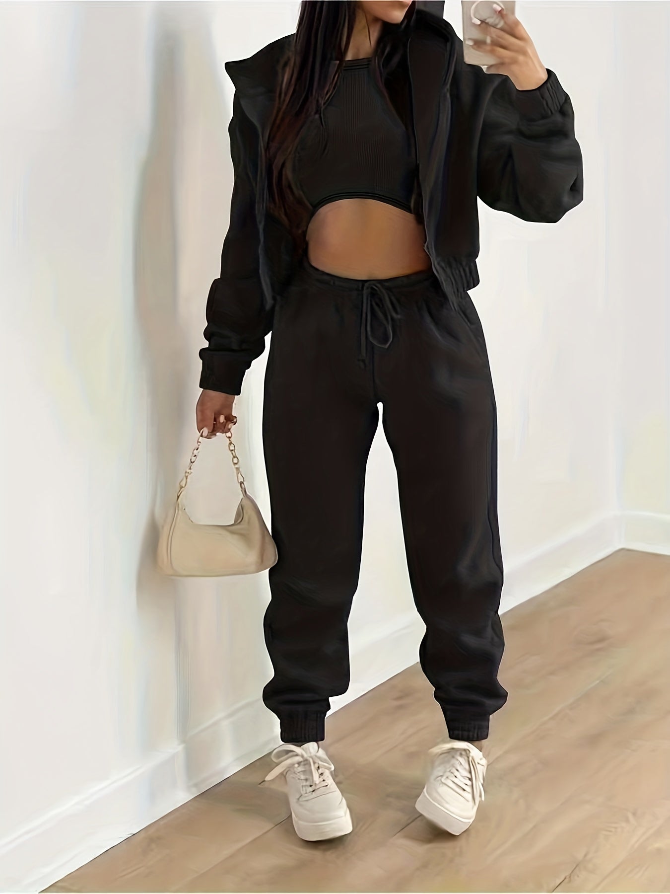 ModeGeist | Kapuzenjacke & Tanktop & Jogginghose Drei Teilige Satz Outfits