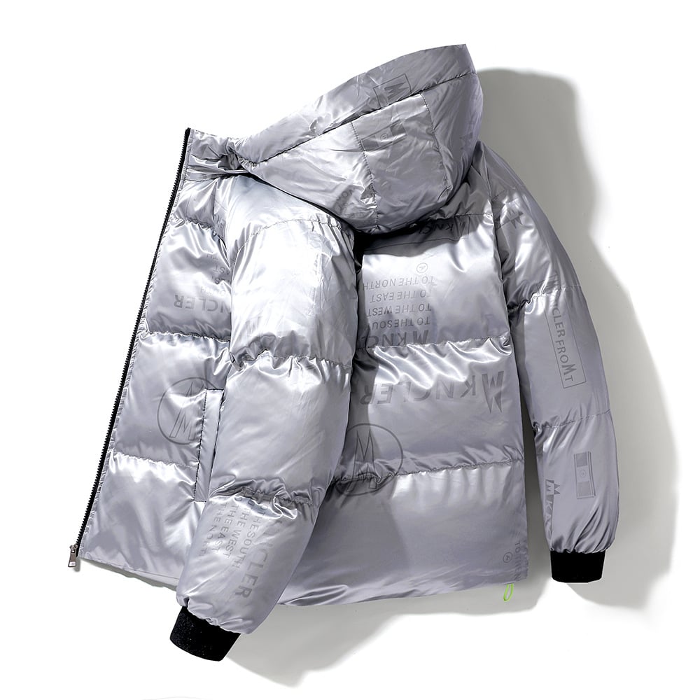 ModeGeist | Gesteppt Herrenjacke mit Kapuze und Vinyleffekt