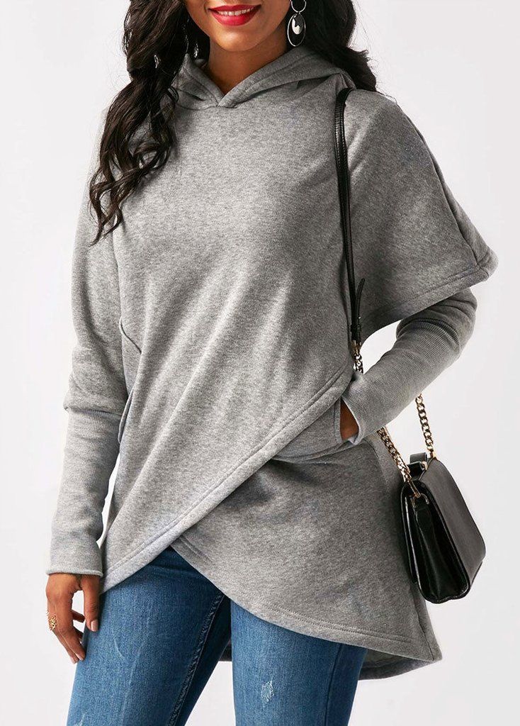 ModeGeist | Hoodie - Damen Herbst Trendy Asymmetrischer Hoodie