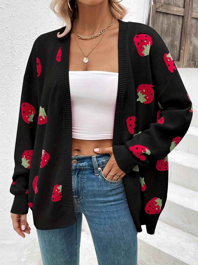 Liora:  Trendiger Erdbeerfarbener Cardigan mit offenem Vorderteil für den Frühling