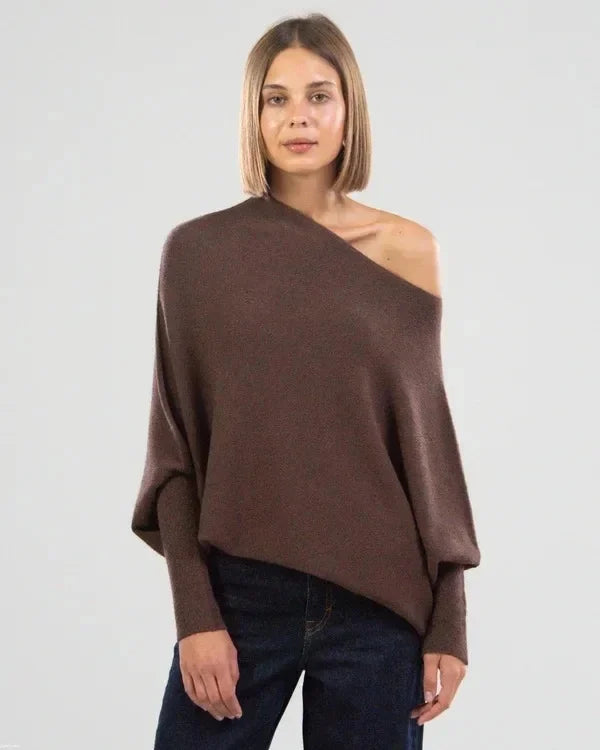 ModeGeist | Sweatshirt - Asymmetrisch Drapierter Off-Shoulder Pullover