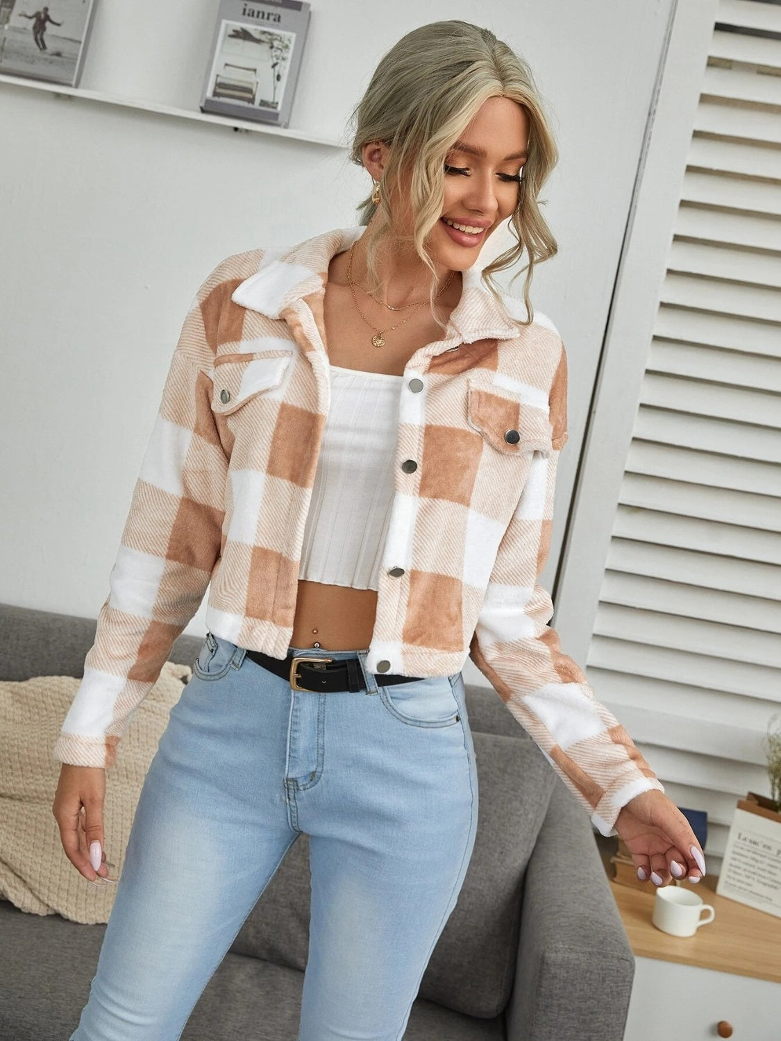 ModeGeist | Karierter Button-Down-Kragenjacke
