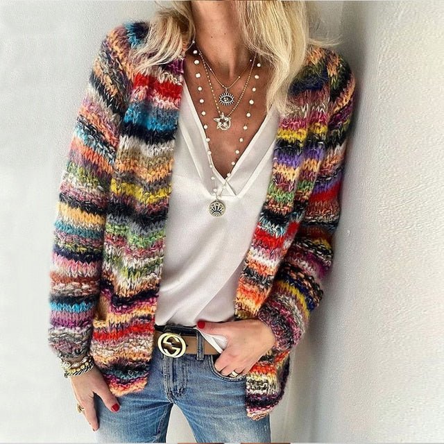 MODEGEIST Damen Cardigan Mehrfarbig Offener Schnitt Strick