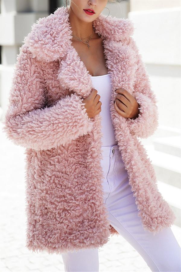 ModeGeist | Rosa Kunstpelz Langer Mantel