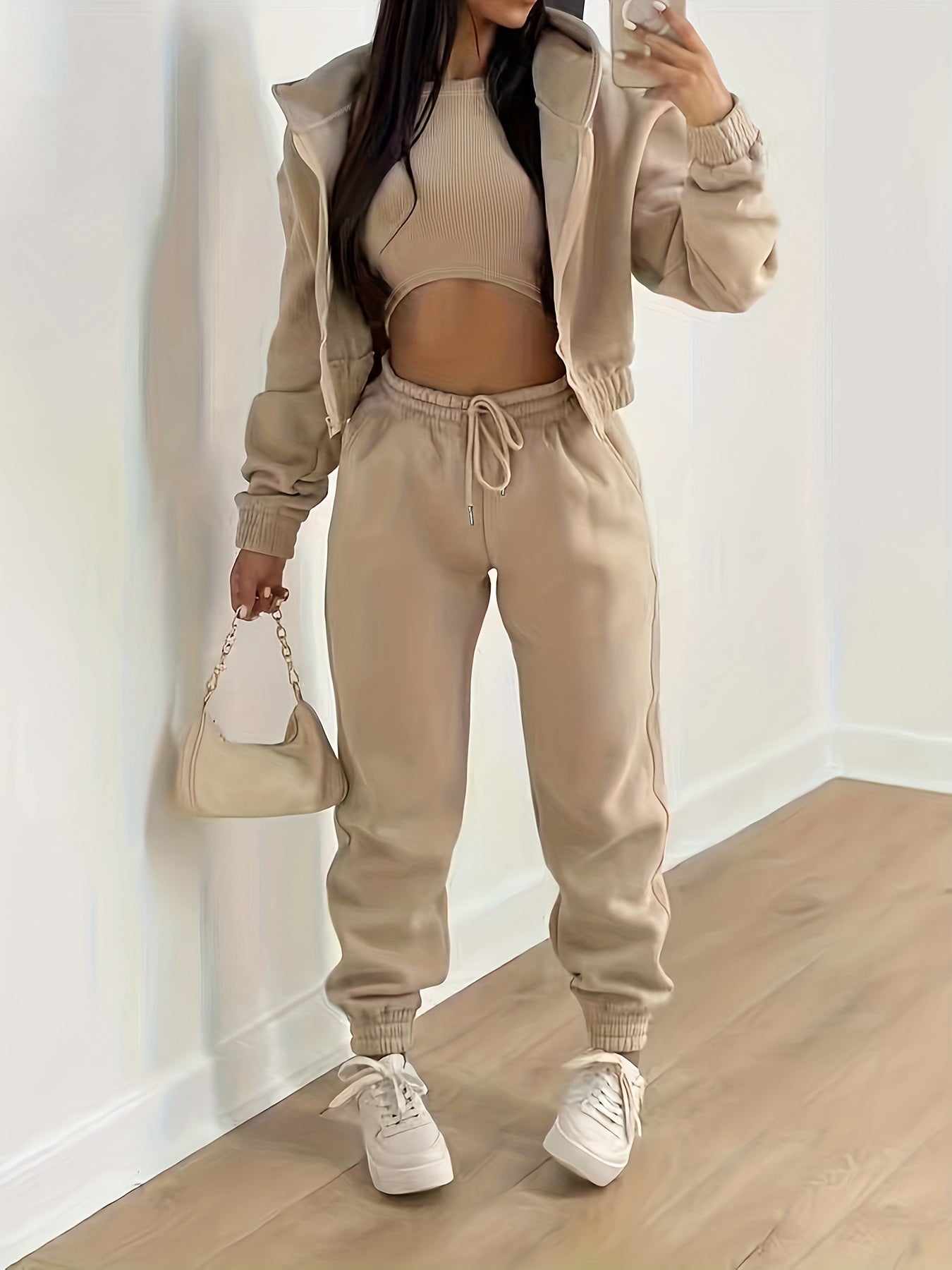 ModeGeist | Kapuzenjacke & Tanktop & Jogginghose Drei Teilige Satz Outfits