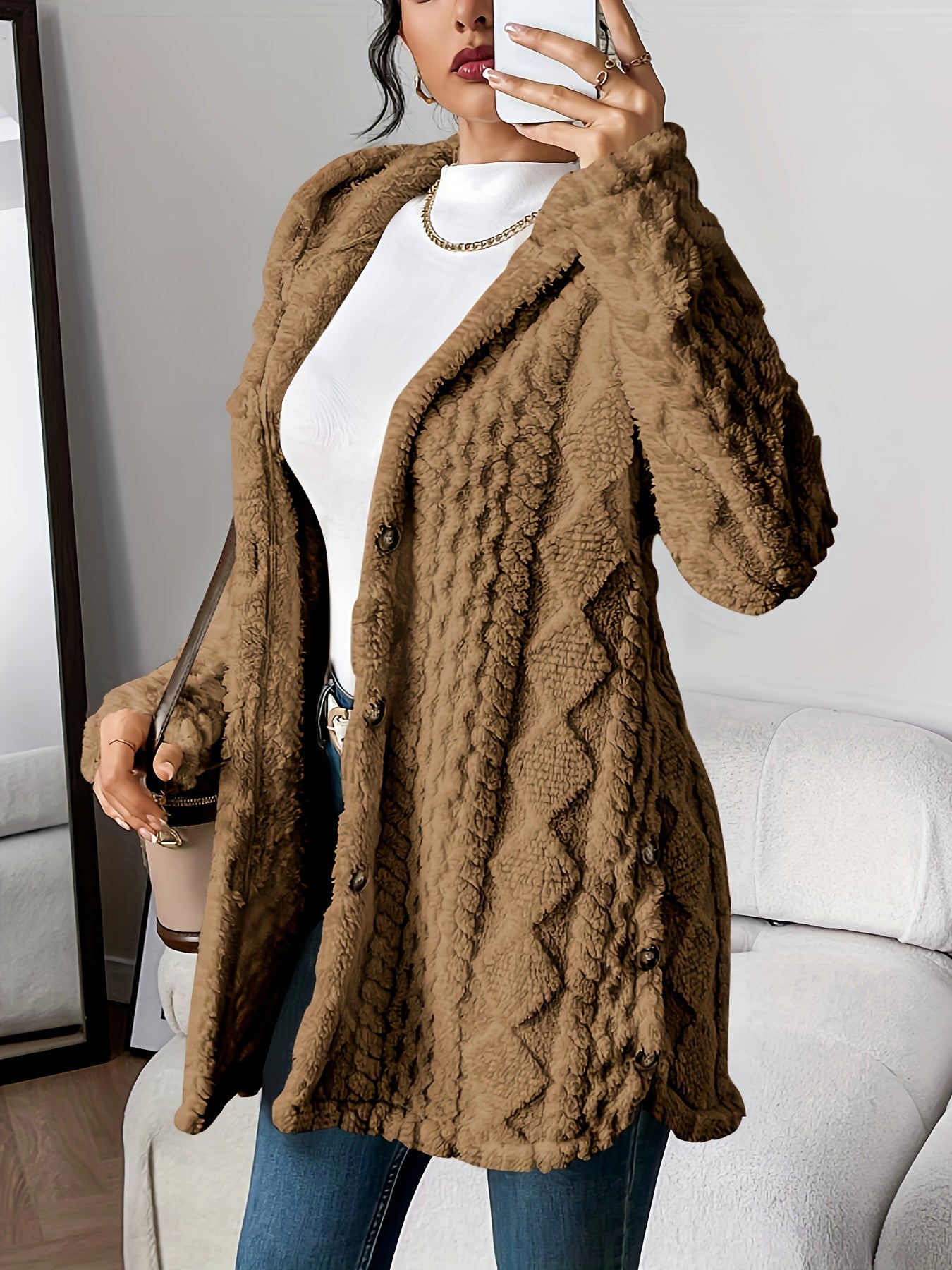 MODEGEIST Damen Kapuzen-Cardigan Weich Plüsch Warm Oversized