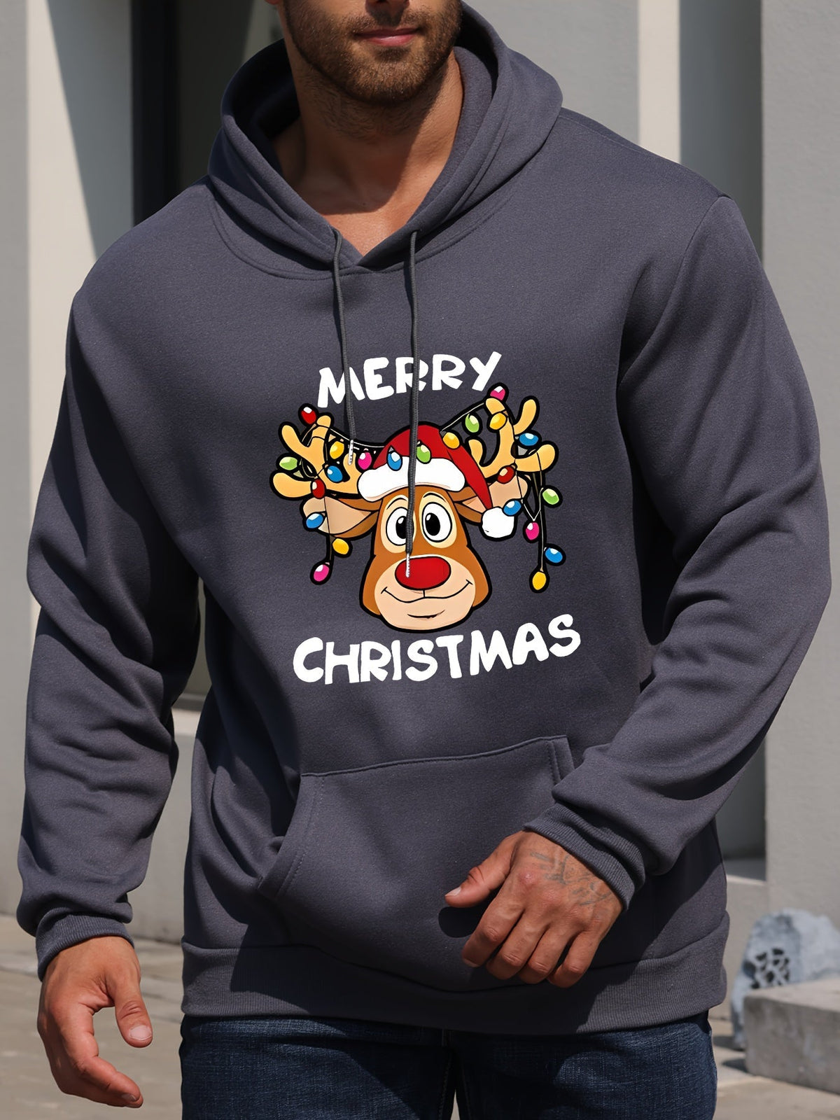 ModeGeist | Weihnachtskapuzenpullover mit Rentierdruck Polyester Frohe Weihnachten Design