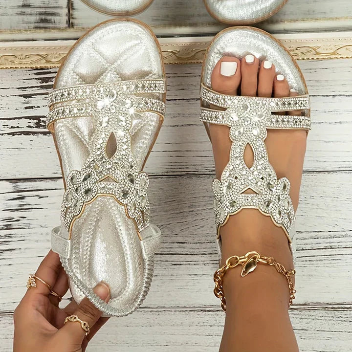MODEGEIST Damen Boho Sandalen Gepolstert Beige Verstellbar Sommer