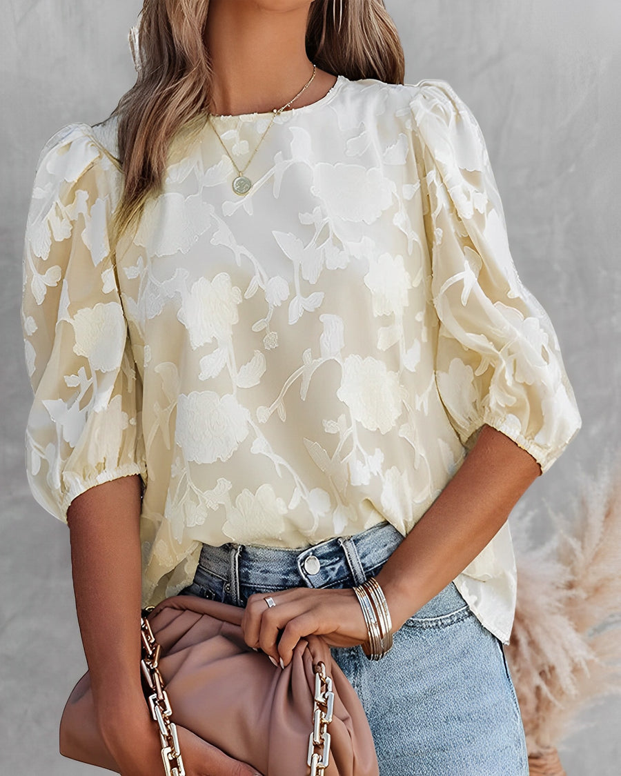 ModeGeist | Elegante Damen Blumenbluse mit Puffärmeln