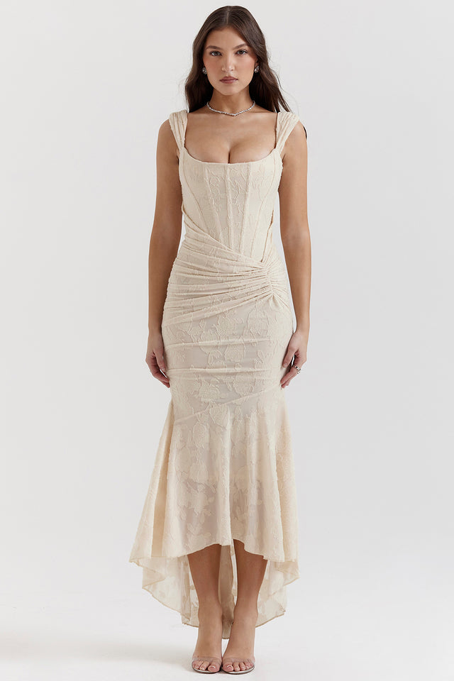 MODEGEIST Damen Abendkleid Spitzen-Details Raffung Elegant