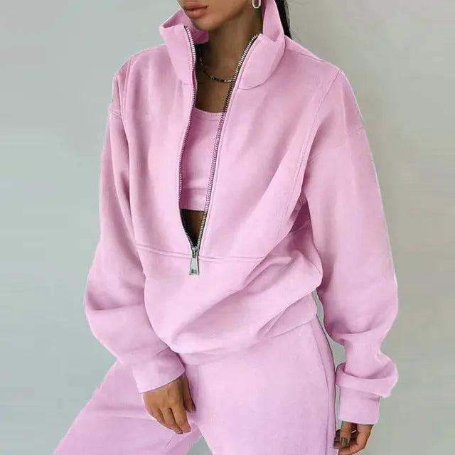 Damen Langarm-Sweatshirt und Hose mit Reißverschluss von Fudus