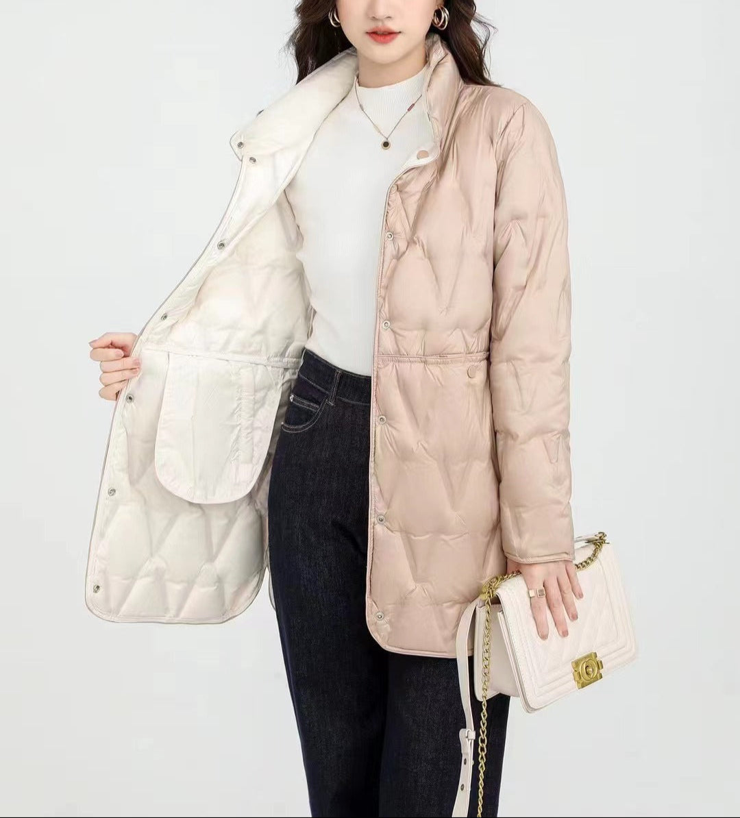 ModeGeist | Mock-Snap-Button Gesteppte Pufferjacke