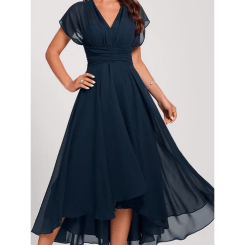 Kleid Blau V Ausschnitt