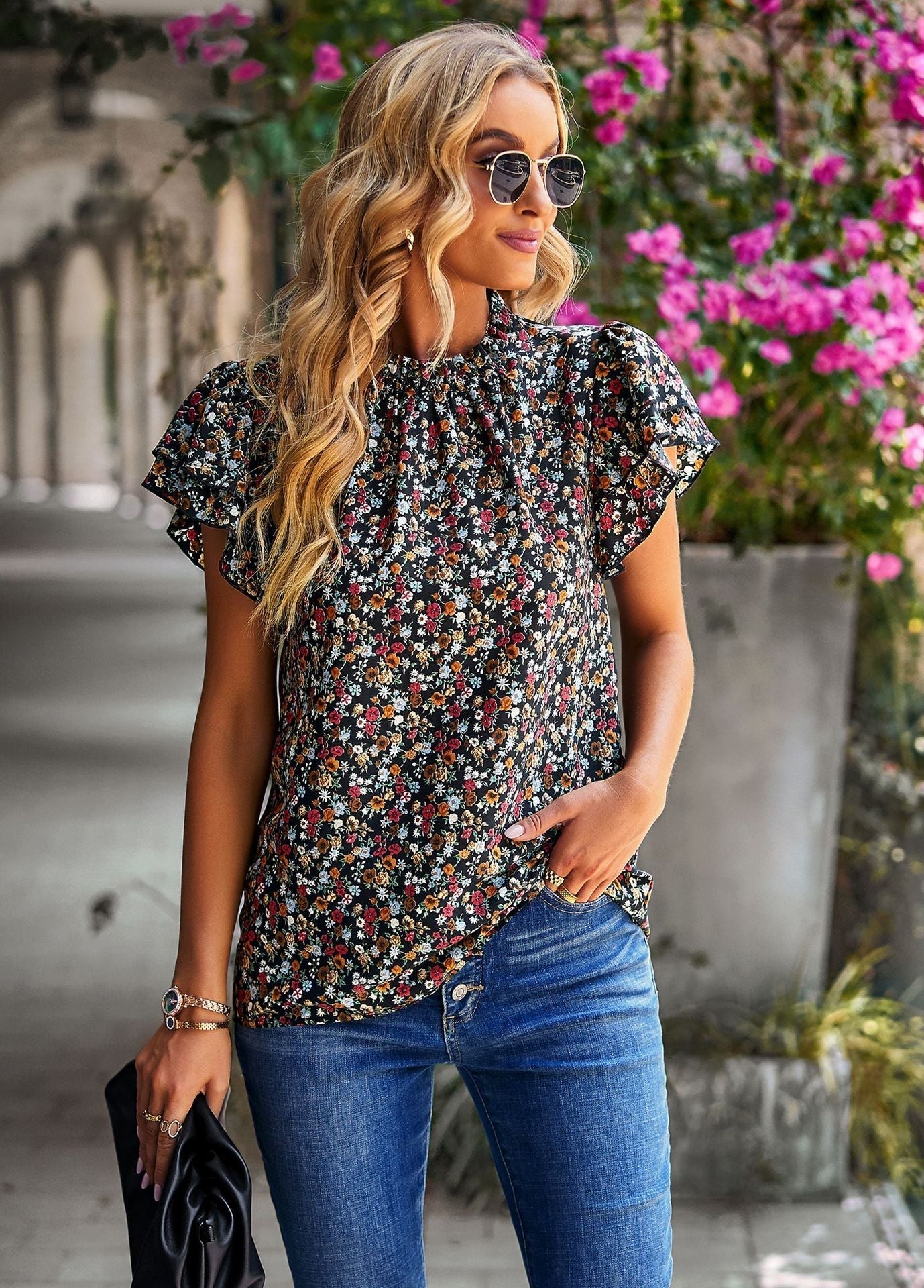 Blouse mit Blumenmuster und Volants