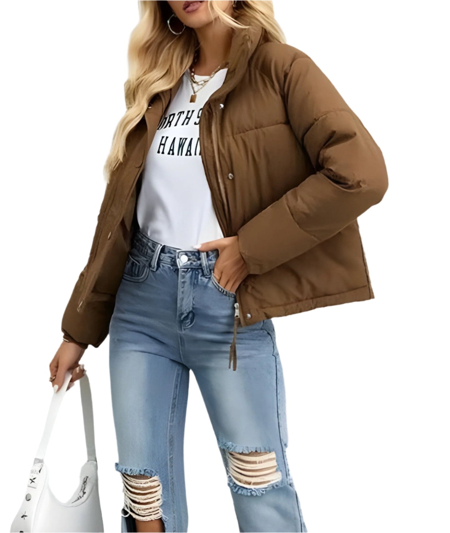 ModeGeist | Warme Damen Pufferjacke mit Reißverschluss und Hohem Kragen