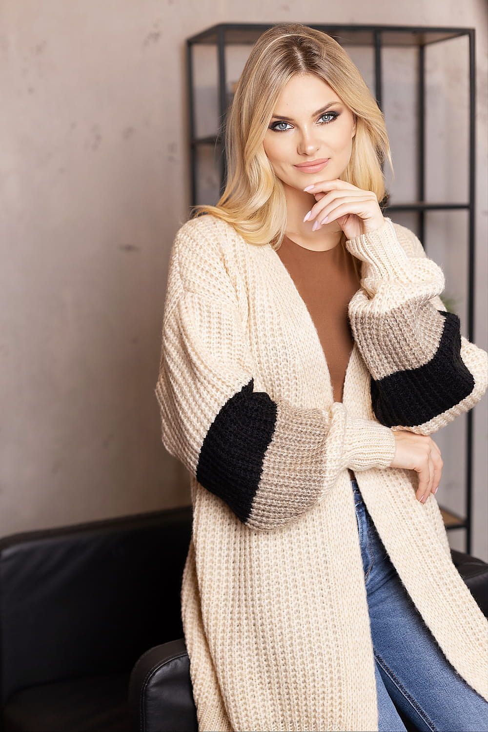 ModeGeist | Strick-cardigan Weich und Elegant Kontrastärmel