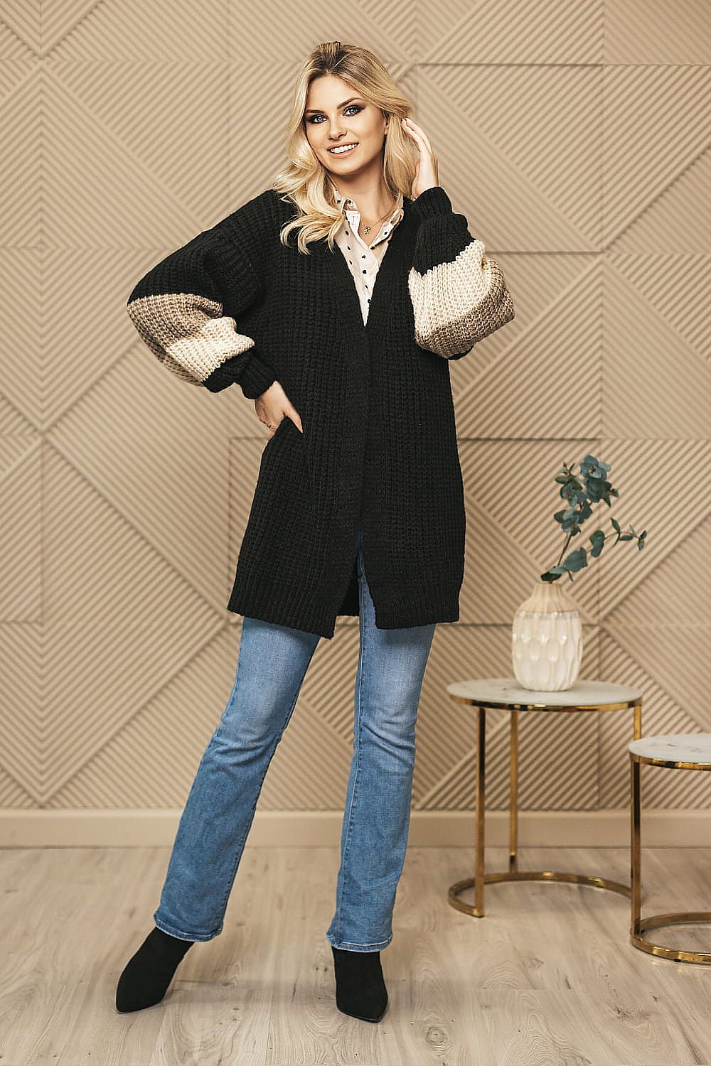 ModeGeist | Strick-cardigan Weich und Elegant Kontrastärmel