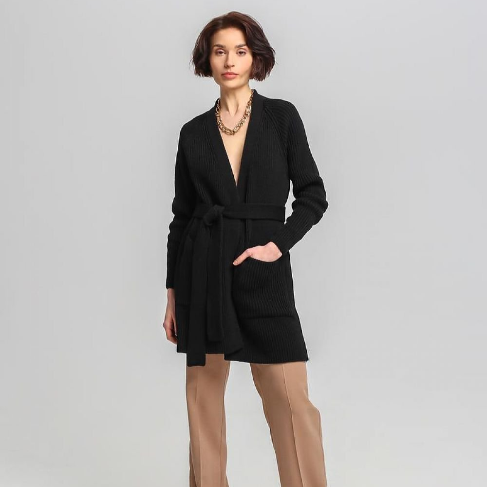 ModeGeist | Lang Rib-strickjacke Gürtel in Der Taille Elegant und Warm