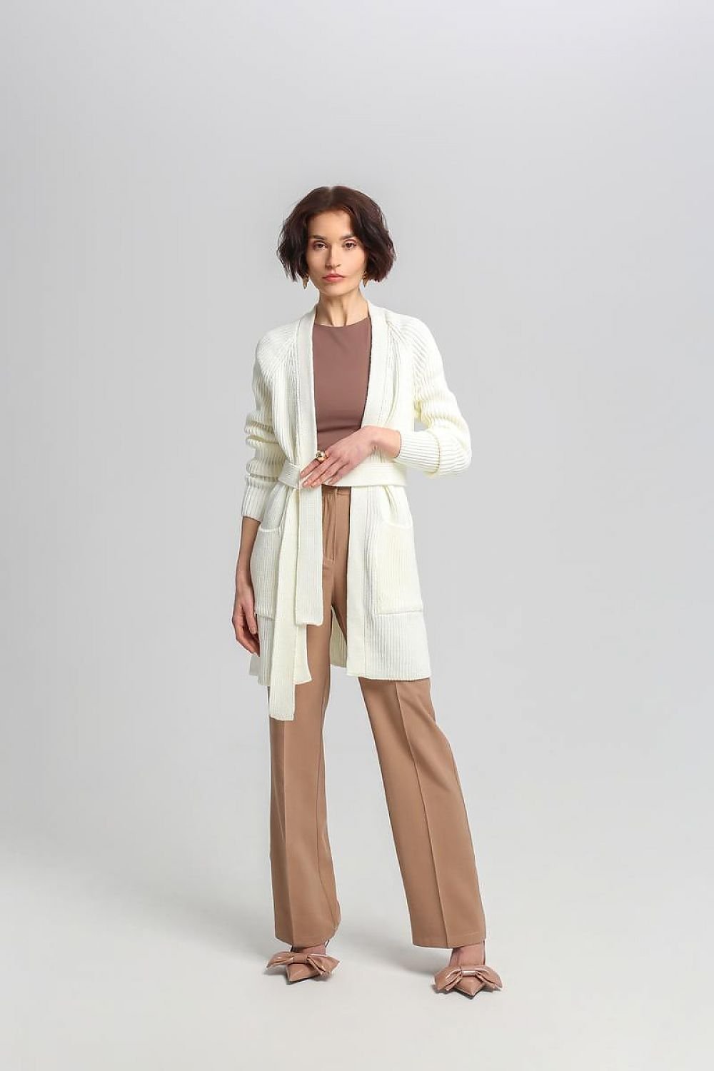 ModeGeist | Lang Rib-strickjacke Gürtel in Der Taille Elegant und Warm