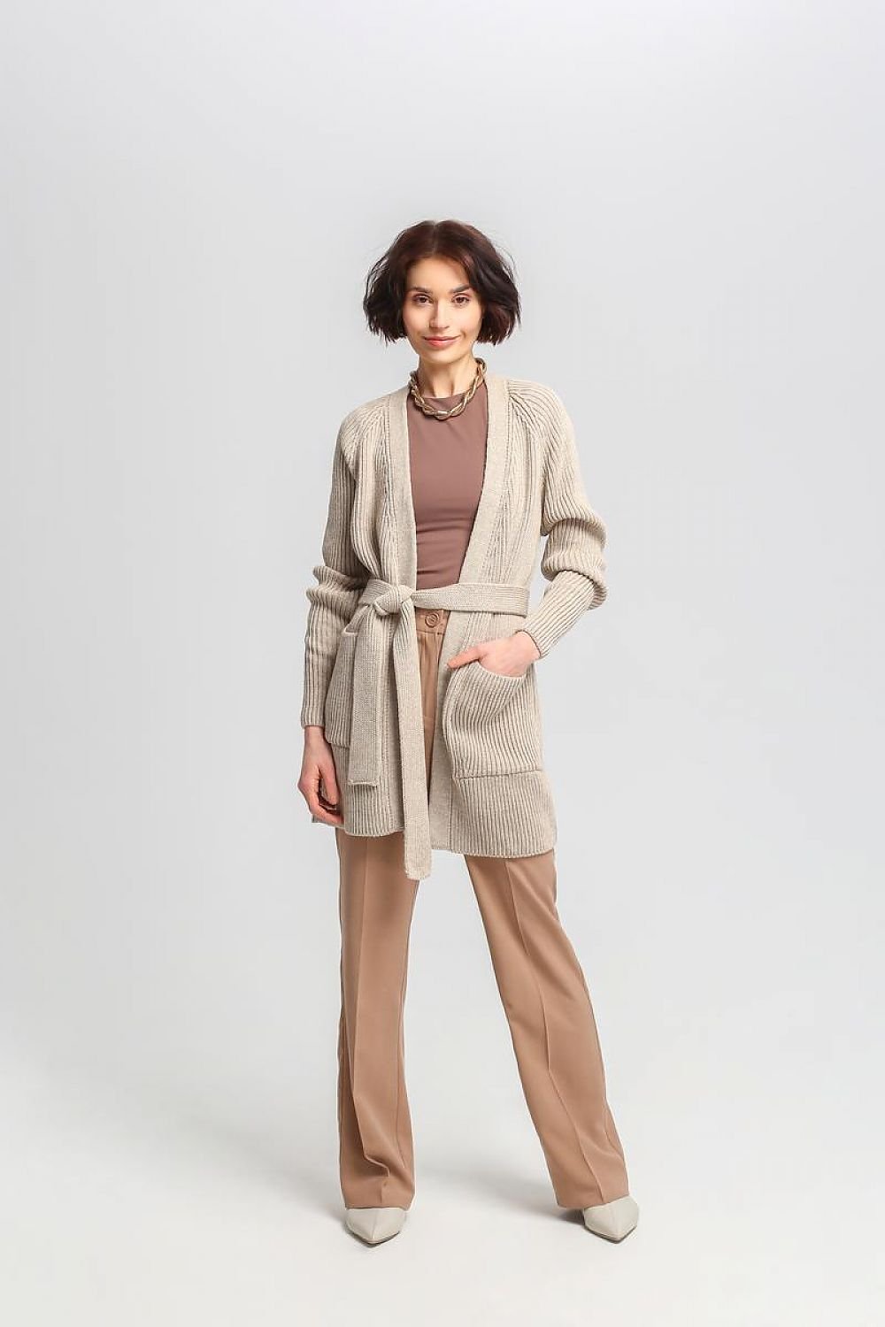 ModeGeist | Lang Rib-strickjacke Gürtel in Der Taille Elegant und Warm