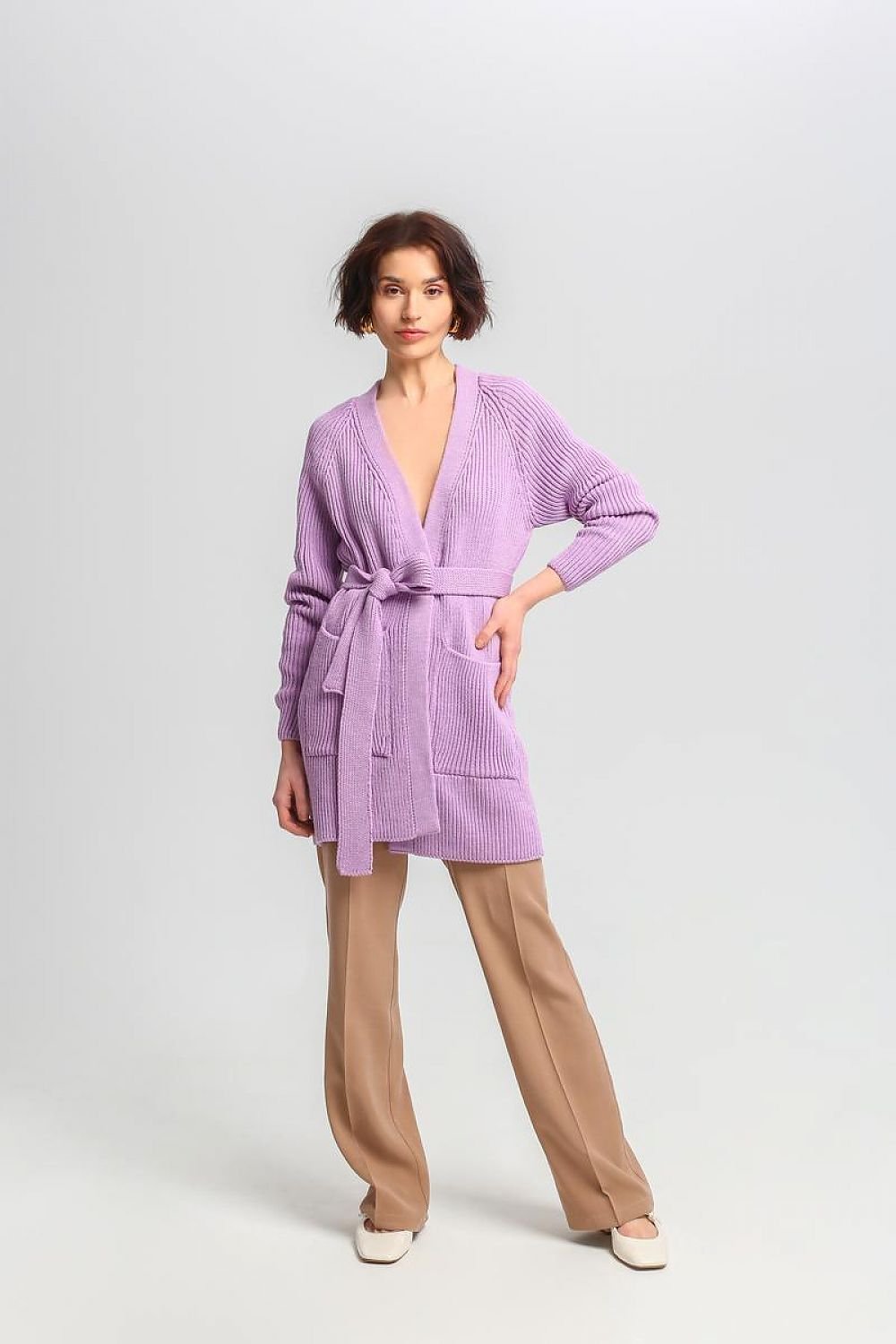 ModeGeist | Lang Rib-strickjacke Gürtel in Der Taille Elegant und Warm