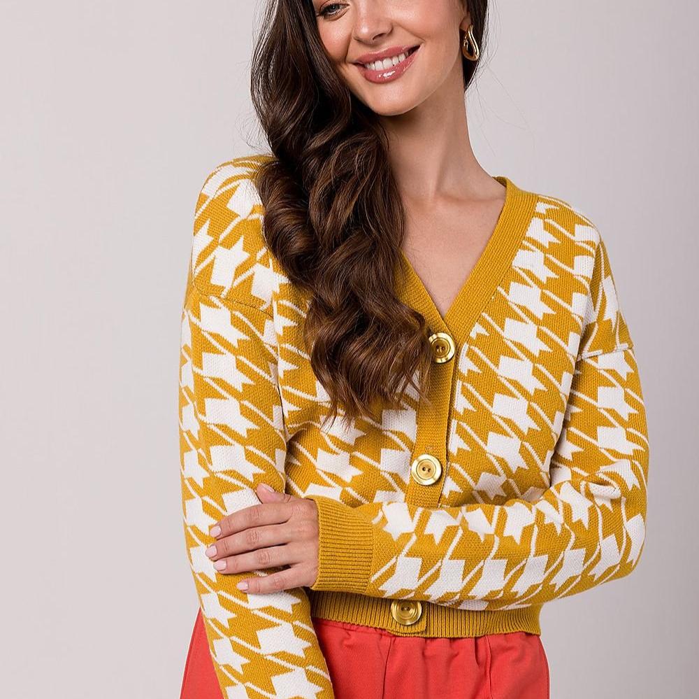 ModeGeist | Hahnentritt Cardigan Weiche Strickware Zeitloses Muster