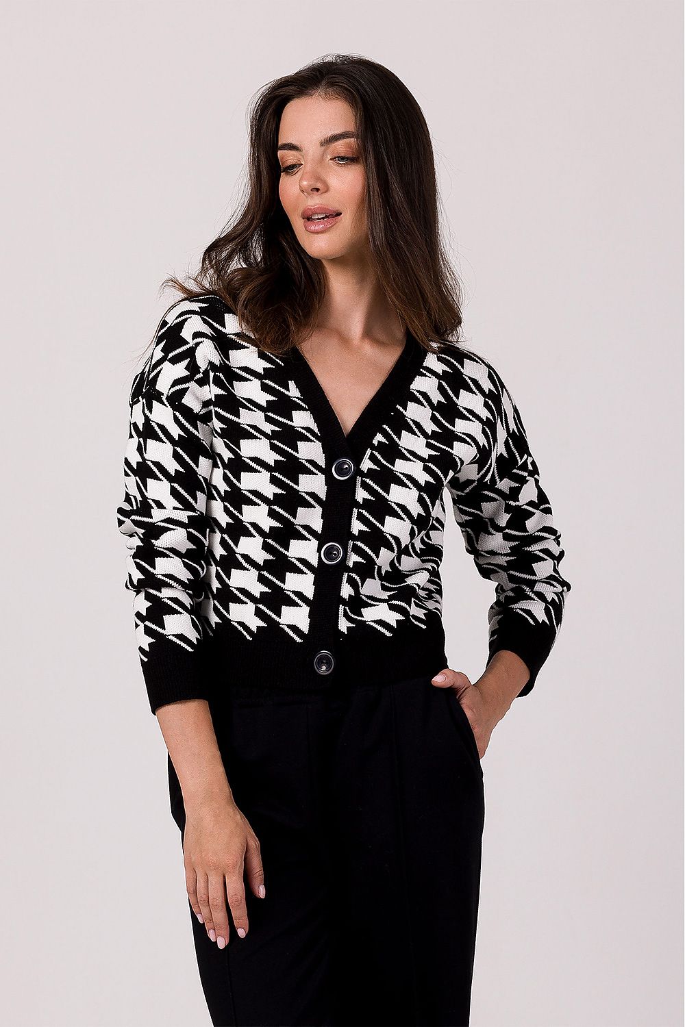 ModeGeist | Hahnentritt Cardigan Weiche Strickware Zeitloses Muster