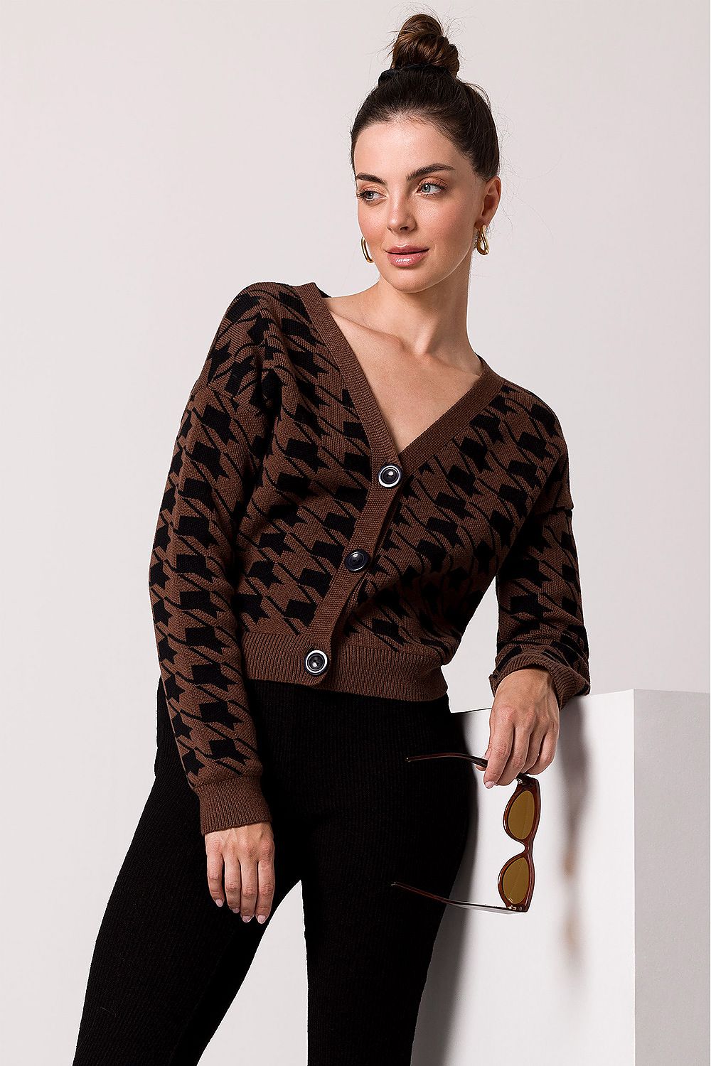 ModeGeist | Hahnentritt Cardigan Weiche Strickware Zeitloses Muster