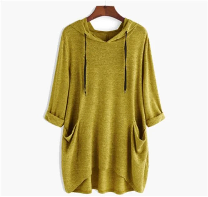 Fudus Damen Kapuzenpullover: Einfarbig, locker geschnitten, mit asymmetrischer Tasche