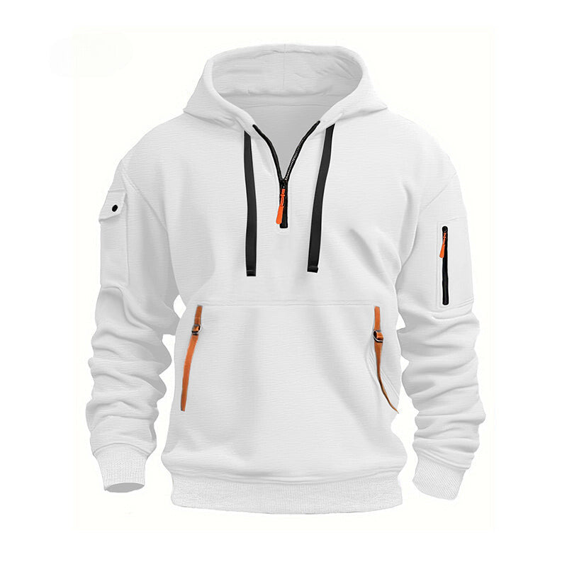 Fudus Kapuzenpullover mit langem Arm, Halb-Reißverschluss und Taschen