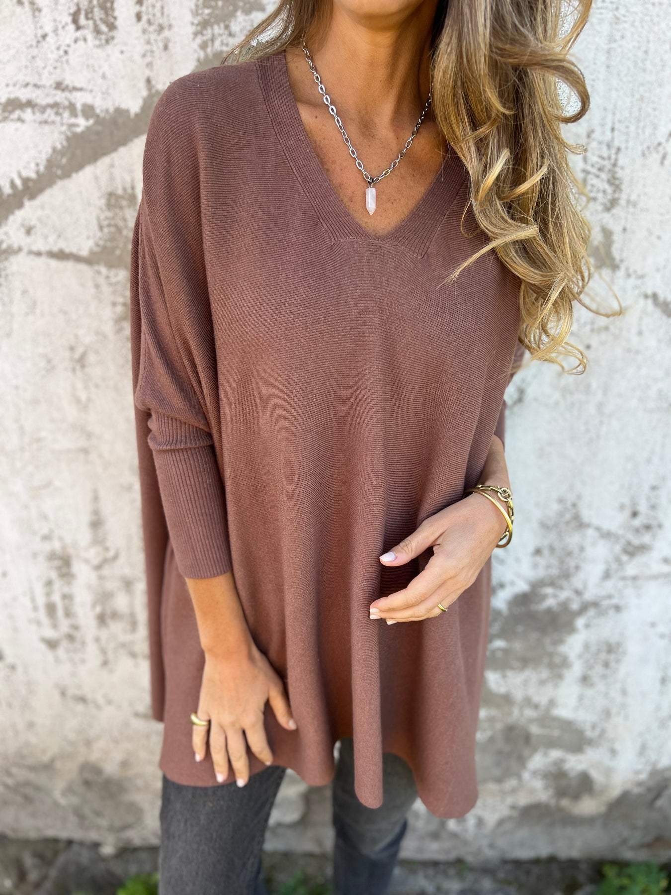 ModeGeist | Pullover - Damen Herbst Oversized Gestrickter V-Ausschnitt Pullover