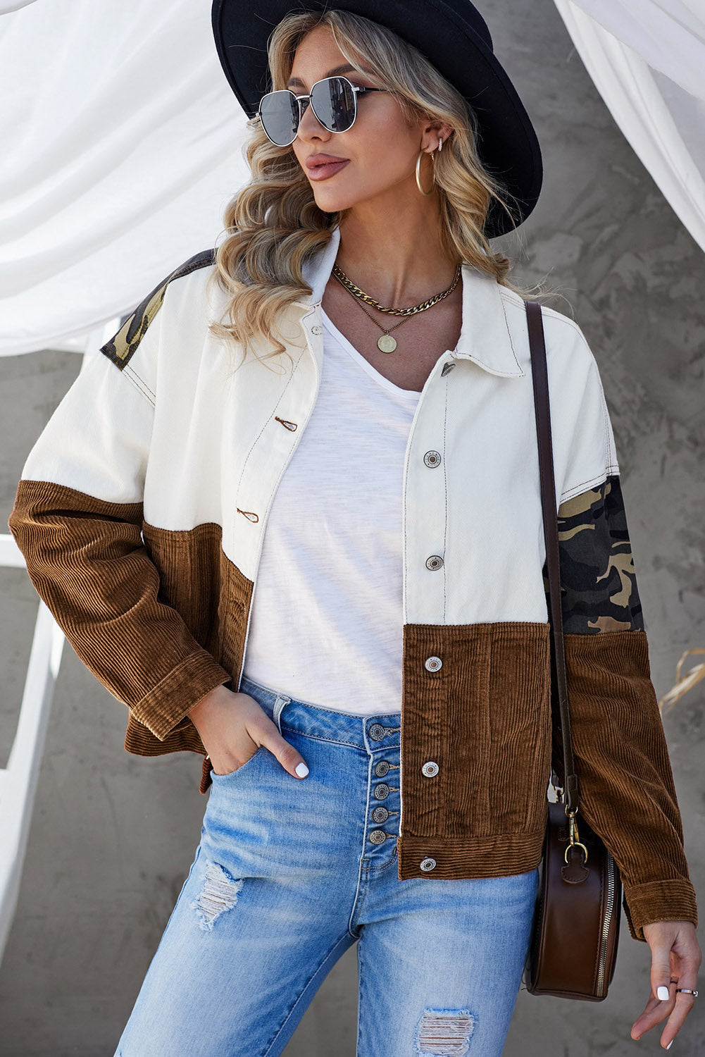 ModeGeist | Leopard Farbblock Knopfleiste Cord Baumwolljacke