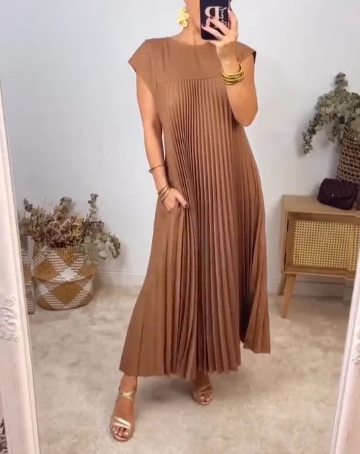 MODEGEIST Damen Maxi-Kleid Plissiert Fließend Elegant Vielseitig