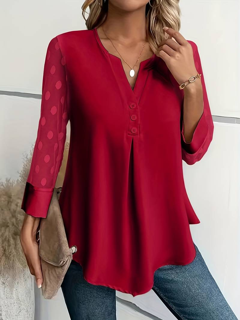 Elegantes Damen Langarmshirt Sabine mit geschlitztem Ausschnitt