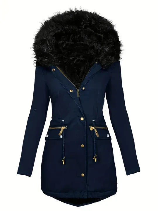 ModeGeist | Parka-Mantel mit Kapuze Aus Kunstpelz und Verstellbarem Kordelzug