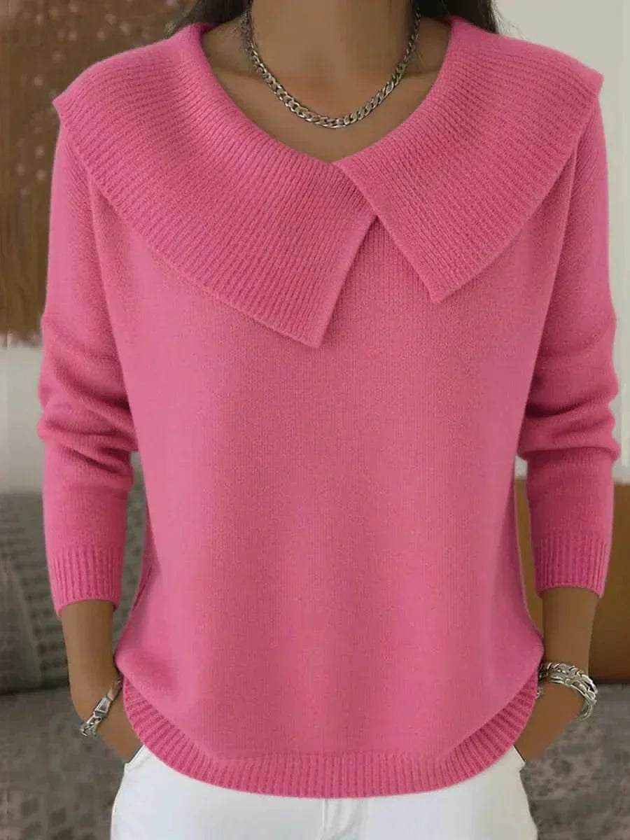 MODEGEIST Damen Pullover Gerippter Kragen Weiche Textur